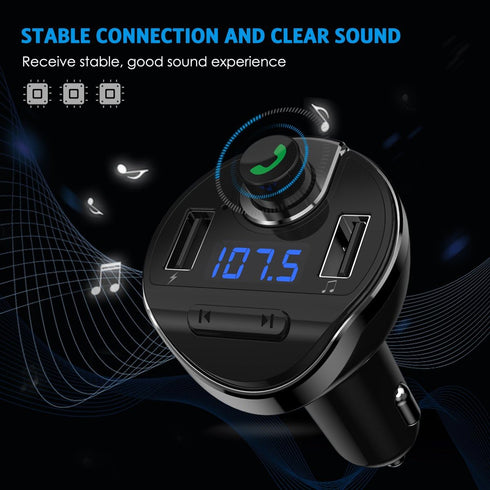 Criacr Aux Bluetooth Adapter for Car, HandsFree Call Dual Ports Charger, FM Radio Transmitter Receiver, Mp3 Audio Wireless Music Player HI-FI Ster...