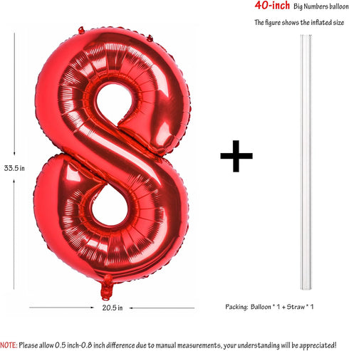 40 inch red big number 8 birthday party decoration foil polyester film balloons anniversary party wedding for girls and boys digit 8...