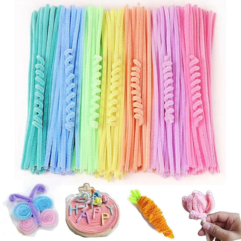200Pcs 7Colors Pipe Cleaners for Crafts Chenille Stems Supplies Pastel Macaron Color Pipe Cleaner Crafts for DIY Art and Craft Projects 12x0.24inc...