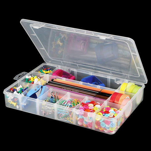 18 Grids Plastic Organizer Box with Dividers, Exptolii Clear Compartment Container Storage for Washi Tapes Beads Crafts Jewelry Fishing Tackles, S...