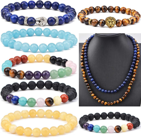 Natural Stone Beads 200pcs Mixed 8mm Round Genuine Real Beading Loose Gemstone Hole Size 1mm DIY Charm Smooth Beads for Bracelet Necklace Earrings...