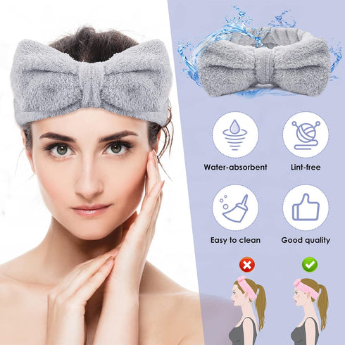 Spa Headband, Bowknot Hair Bands Makeup Headbands Women Coral Fleece Elastic Headband Washing Face Hair Wrap for Washing Face Shower Sports Beauty...