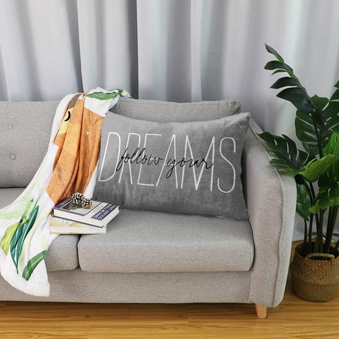 Emvency Throw Pillow Cover Rustic Gray Follow Your Dreams Decorative Pillow Case Monogram Home Bed Decor Rectangle Queen Size 20x30 Inch Cushion P...