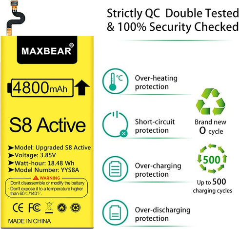 MAXBEAR Galaxy S8 Active Battery, (Upgraded) 4800mAh Lithium Polymern Internal Battery Replacement for Samsung Galaxy S8 Active SM-G892 SM-G892U S...