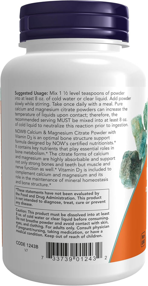 NOW Supplements, Calcium & Magnesium Citrate Powder with Vitamin D3, Supports Bone Health*, 8-Ounce...