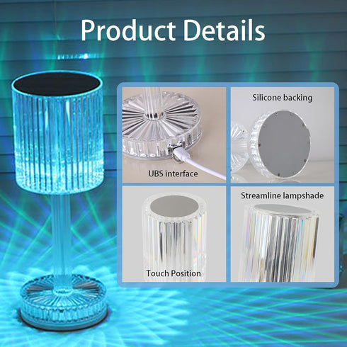 Crystal Table Lamp,RGB Changing Touch Table Lamp with Remote Control,USB Rechargeable Crystal Bedside Lamp,LED Cordless Desk Lamp for Bedroom/Livi...