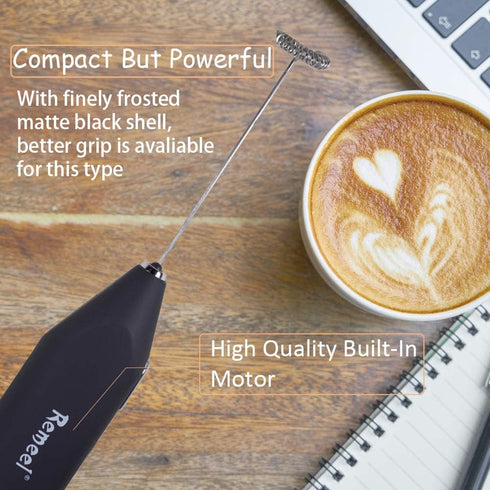 Handheld Milk Frother with Stainless Steel Whisk, Portable and Powerful Foam Maker for Morning Coffee, Latte, Cappuccino, Hot Chocolate (Black)...