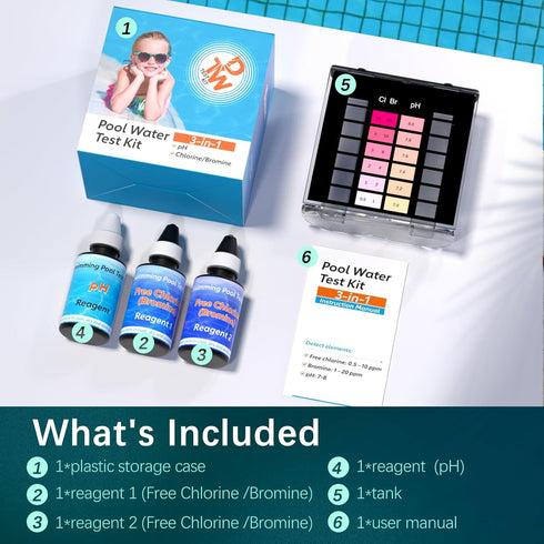 3 Way Pool Test Kit - Hot Tub and Spa Water Chemical Test Kit for Chlorine(Bromine) and pH Test...