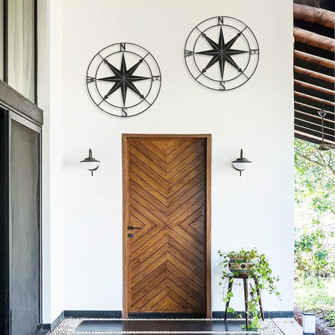 aboxoo Round Metal Compass Decorative Compass Metal Wall Art Hanging Wall Sculpture 11 Inch Black Diameter Farmhouse Decor Indoor or Outdoor Sign...