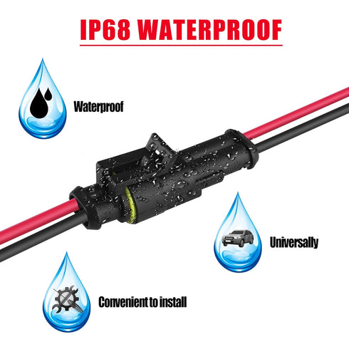 MUYI 2 Wire Connector 16AWG 5 Kits 2 Pin Waterproof Connectors with 10cm Pigtail 1.5mm Series Rubber Seal and Electrical Terminals...
