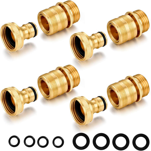 Garden Hose Quick Connect Solid Brass 3/4 inch GHT External Thread Quick Connect Fittings Male Quick Connector 4 Set...