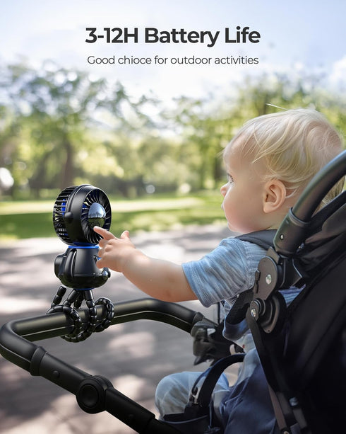 SLENPET Astronaut Portable Stroller Fan, Baby-Safe Clip-on with Detachable Flexible Tripod, Rechargeable Battery-Operated, 3-Speeds, 270° Rotation...
