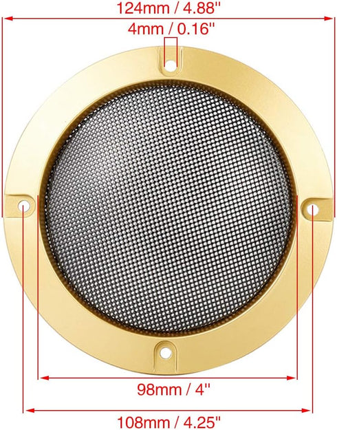 X AUTOHAUX 2pcs 4" Car Metal Audio Speaker Cover Black Glossy Mesh Subwoofer Grill Horn Guard Decorative Circle Grille Protector Gold Tone...