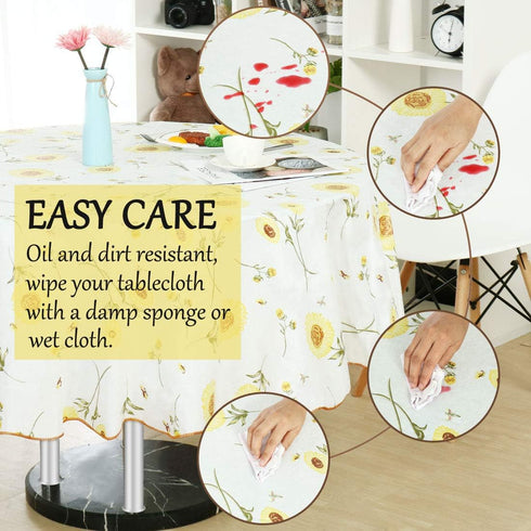 uxcell Seamless Waterproof Vinyl Round Tablecloth 60" Dia for Wedding/Restaurant/Parties Tablecloth Decoration Yellow Flower Pattern Floral Printe...