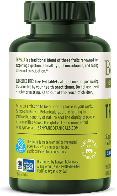 Banyan Botanicals Triphala Tablets - Organic Triphala with Amla, Haritaki & Bibhitaki – for Digestion, Elimination & Healthy Gut Microbiome* – 180...