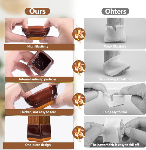 28Pcs Brown Chair Leg Floor Protectors for Hardwood Floors, Silicone Chair Leg Covers Bar stools Leg Caps, Dining Room Chair Leg Protectors, Felt ...