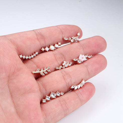 8Pcs 16G Cartilage Earring Set Stainless Steel Flower Opal CZ Stud Earrings Flat Back Cartilage Conch Helix Piercing Jewelry for Women...