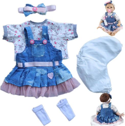 Reborn Baby Doll Clothes for 17-22 Inch Newborn Baby Doll Girl, Baby Doll Clothes Outfit Accessories fit 17-22 Inch Reborn Baby Doll Girl?Denim Sk...