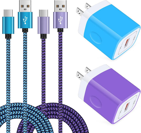 Fast Charger Block Wall Pug Type C Charger Cable Quick Phone Charger for Samsung Galaxy S24 S23 S22 S21 S20 Ultra FE 5G Plus S10 S10e S9 S8 Note 2...