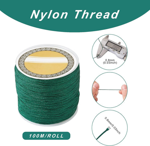 Cheriswelry 100M 0.8mm Nylon Beading Cord Dark Green Chinese Knotting Rattail Macrame Thread String Roll for Jewelry Making Kumihimo Wrapping Supp...