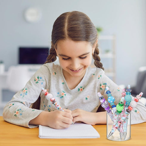 12 Pcs Plastic Beadable Pens Floral Bead Pens Spring Flowers Assorted Bead Pen Ballpoint Pen Shaft Black Ink Beaded Pens with 12 Pcs Refills for D...