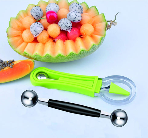 DIANCHU 2 Pieces Melon Baller Scoop Set, 4 In 1 Stainless Steel Fruit Scooper Fruit Tool Set Melon Baller Carving Knife Fruit Scooper Seed Remover...