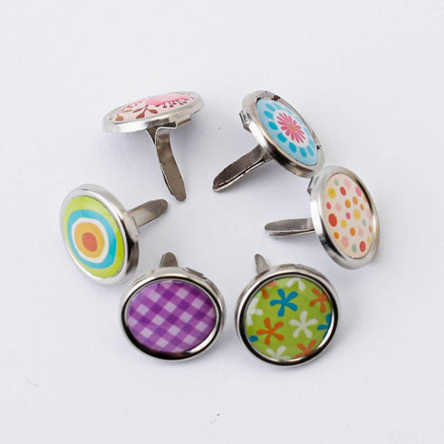 (100 Pieces) Metal Cute Decorative Brads (12mm) – Mixed Mini Small Round Head Brass Paper Fasteners with Split Pins for Scrapbooking, DIY Crafts, ...