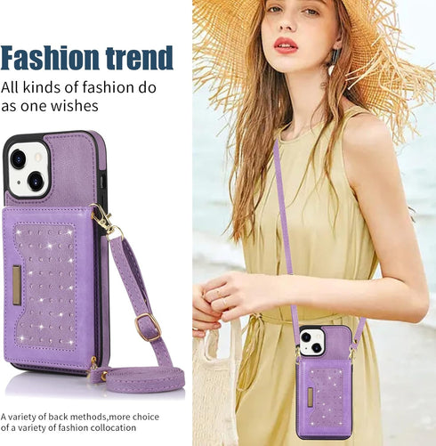 Asuwish Phone Case for iPhone 13 6.1 inch Wallet Cover with Tempered Glass Screen Protector and Card Holder Slot Stand Leather Bling Glitter Cell ...