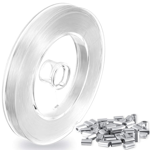 Strong Clear Nylon Wire Invisible Hanging Wire for Hanging Craft Christmas Decor and 50 Loop Sleeve (109 Yd.)...