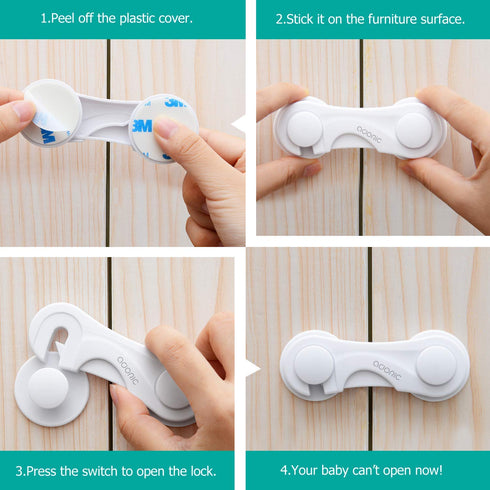 Cabinet Locks - Adoric Life Child Safety Locks 4 Pack - Baby Safety Cabinet Locks - Baby Proofing Cabinet Kitchen System with Strong Adhesive Tape...