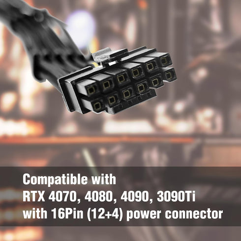 Premium Sleeved 12VHPWR PCI-e 5.0 16Pin (12+4) to Triple 8-Pin GPU Power Extension Cable (F04-303BK)...