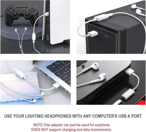 USB Male to Lightning Female Audio Adapter Cable,Type A to Lightning Dongle Converter Support Volume Control Mic Compatible with MacBook Computer ...