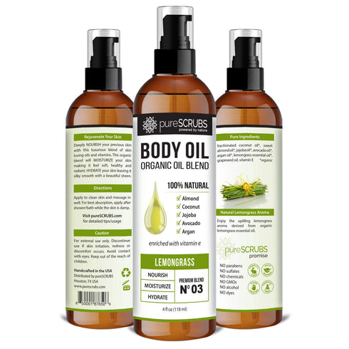 pureSCRUBS Ultra Moisturizing LEMONGRASS BODY OIL Spray for Dry Skin, Massage, & More, Organic Super Blend of Jojoba, Argan, Coconut, Sweet Almond...