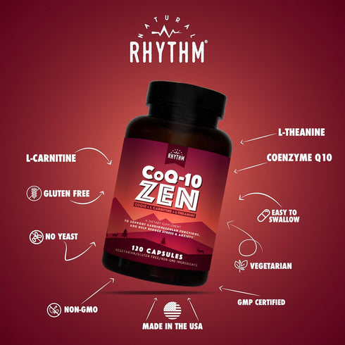 Natural Rhythm CoQ10-ZEN (Coenzyme Q10 + L-Carnitine + L-Theanine) - 30 Capsules...