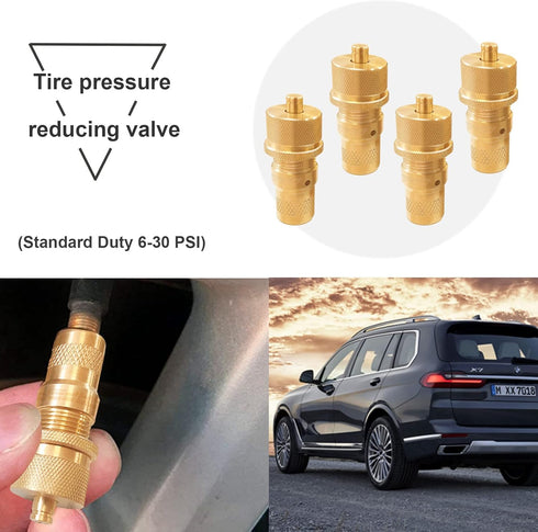 Tire Deflator, 6-30 PSI Preset Tire Deflator Kit, Air Down Tire Deflators Offroad Accessories for Car, Truck, Motorcycle, and ATV Tires (4 Pack wi...