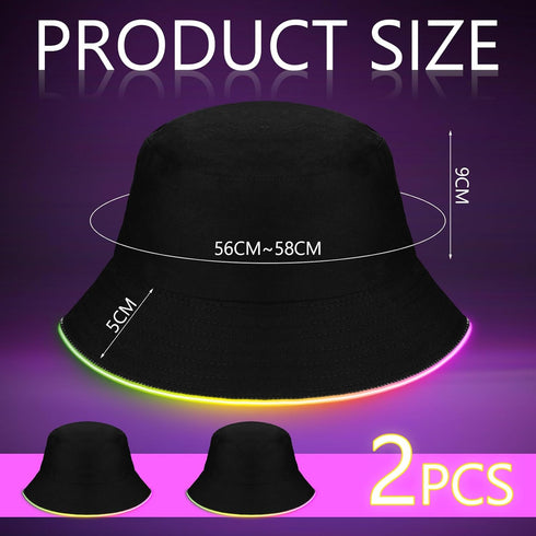 2 Pcs LED Light up Bucket Hat Set LED Light up Bucket Hat LED Bucket Hat for Men and Women Unisex (Black, Neon)...