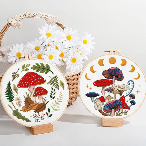 ORIGACH 4 Pcs Mushroom Embroidery Starters Kit for Beginners with Pattern and Instructions, Beginners Embroidery Stitch Practice kit Include Embro...