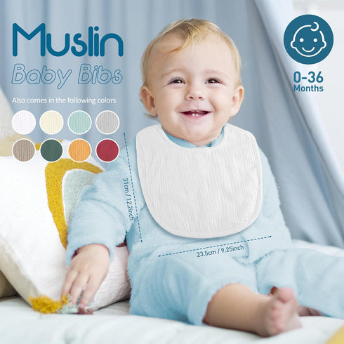 Cherub New Upgraded Muslin Baby Bibs for Drooling and Teething, 8 Pack Absorbent Baby Bandana Bibs for Baby Girl Boy, Soft Cotton Baby Drool Bibs...