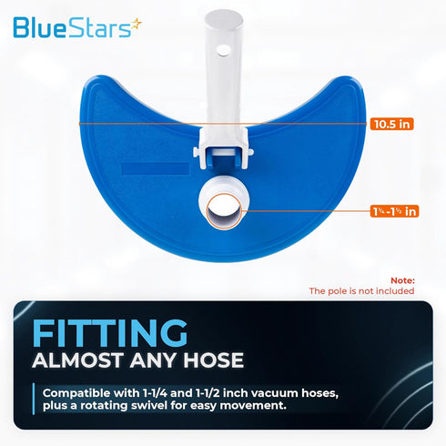 BlueStars Ultra-Durable Half Moon Pool Vacuum Head with Bristle - for Vacuum Hose 1-1/4 or 1-1/2’’ - for Inground & Above Ground Pools & Spas - Fl...