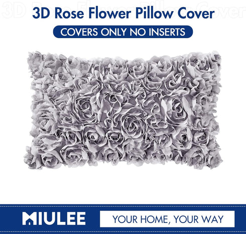 MIULEE 3D Decorative Romantic Valentines Stereo Chiffon Rose Flower Throw Pillow Cover Solid Pillowcase for Girl Women Wedding Sofa Bedroom Car De...