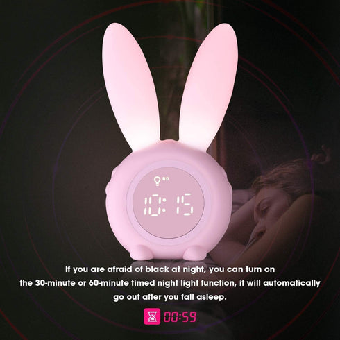 KDtech Kids Alarm Clock with Night Light 6 Ringtones, Cute Pink Bunny Digital Alarm Clock for Kids, Touch Control and Rechargeable Sleep Trainer C...