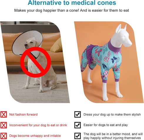 LovinPet Large Dogs Clothing - Post Surgery Comfort Pajamas, Lightweight Stretchy Fabric, Navy Butterfly Wings Print, Large Dog Pajamas, Undershir...