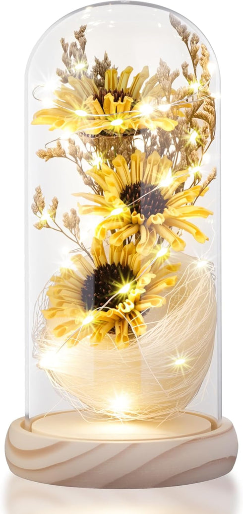 NA Sunflower in Glass Dome Gifts for Women Enchanted Flower with LED Light Enchanted Gift for Women on Christmas Valentine's Day Mother's Day Anni...