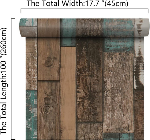 17.7''x100'' Wood Wallpaper Rustic Distressed Wood Peel and Stick Wallpaper Self Adhesive Removable Decorative Wood Plank Film for Wall Covering C...