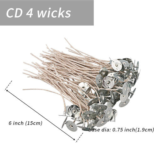 CD Series Candle Wicks for Soy Candles,100pcs CD 4 6" Pretabbed Wicks,Cotton & Paper Wicks for Candle Making....