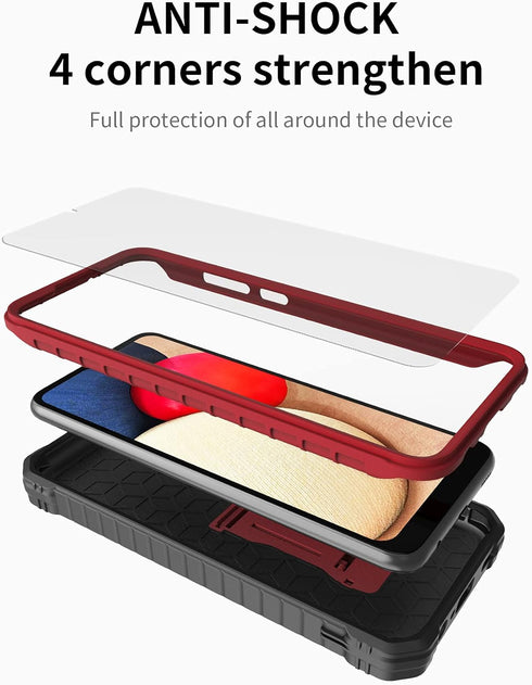 DUOPAL for Samsung Galaxy A02S Case, Military Grade Protection Shockproof Case with Tempered Glass HD Screen Protector and Kickstand Compatible wi...