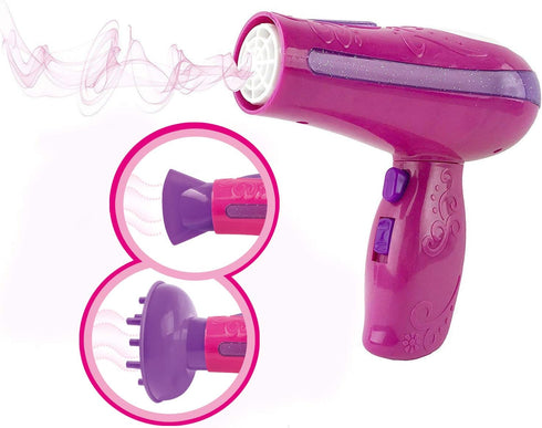 Little Girls Beauty Hair Salon Toy Kit with Toy Hairdryer, Mirror & Other Accessories, Fashion Pretend Makeup Set for Kids...