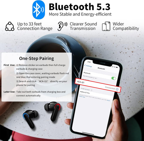 Bluetooth 5.3 Headphones for Samsung S24 S23 FE S22 Ultra S21 FE Flip/Fold A54 A14 A13,True Wireless Noise Canceling Earbuds,Bluetooth Earbuds Ear...