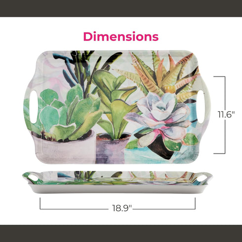 Pimpernel Succulents Large Handled Tray - 18.9" x 11.6" Melamine Serveware with Botanical Design - Dishwasher-Safe Decorative Breakfast & Coffee T...
