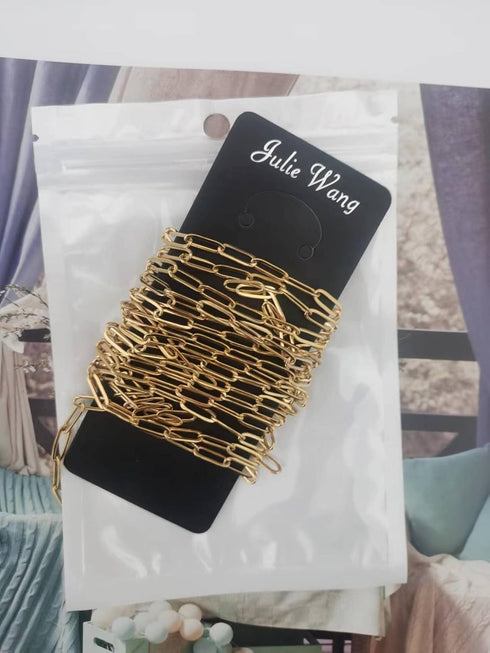 Julie Wang 2 Meters Gold Stainless Steel Paperclip Chain for Bulk Jewelry Making Soldered Cable Necklace Bracelet Chain DIY Accessories...